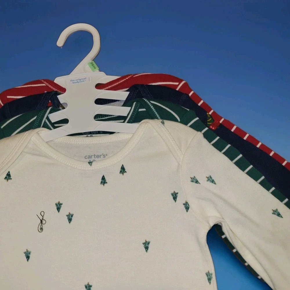 Carter's 4 Pack Boys Long Sleeve Christmas Bodysuits Red Truck Trees NWT $30